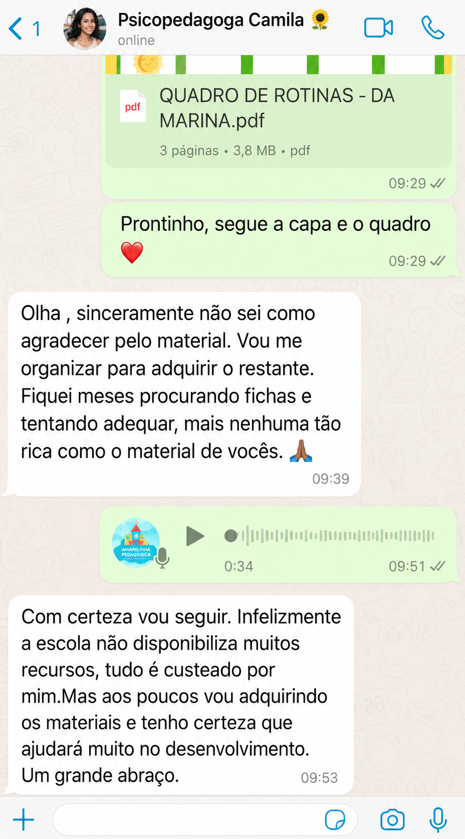 Mensagem real enviada por profissional da educação sobre o Educar com Facilidade 3